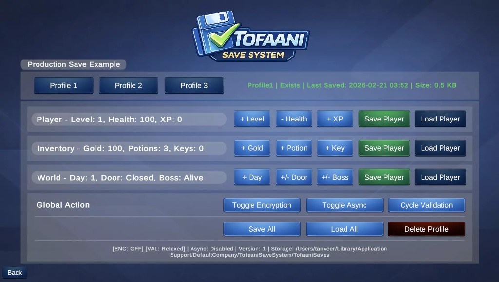 Tofaani Save System